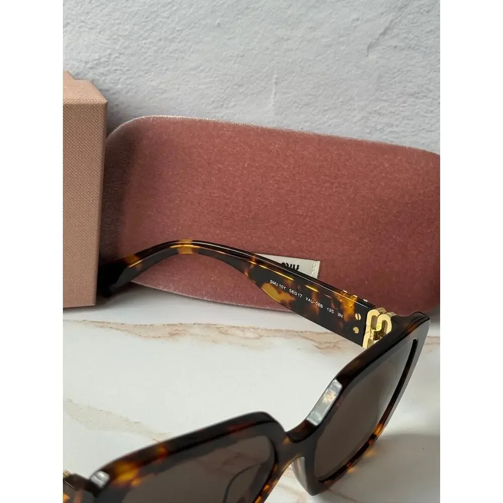 NEW Miu Miu MU10YS Havana Brown Gold Square Sunglasses